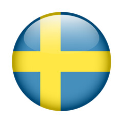 flag of Sweden, button round glossy icon