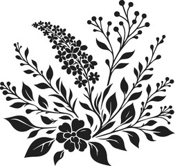 A Elegant black Minimalist drawing of flowers with leaves, flower silhouette vector illustration
