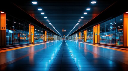 Illuminated subway passage, city night, transit, travel