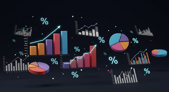 3D Statistical Data Visualization in Futuristic Neon Colors Mathematics and Statistics Awareness Month
