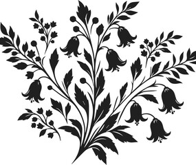 Fototapeta premium A Elegant black Minimalist drawing of flowers with leaves, flower silhouette vector illustration