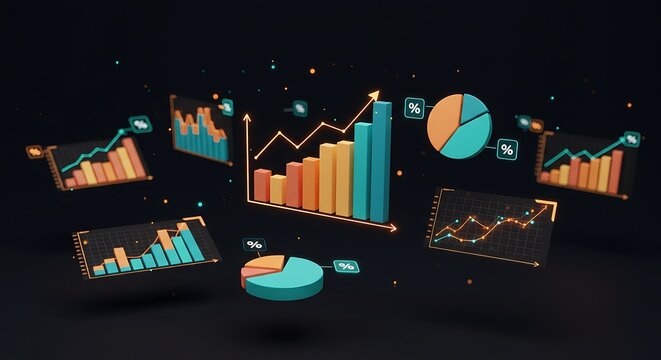 3D Statistical Data Visualization in Futuristic Neon Colors Mathematics and Statistics Awareness Month