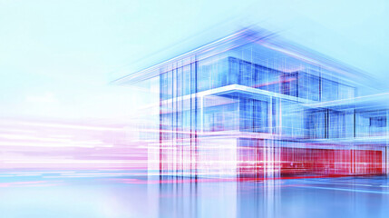 Fototapeta premium Futuristic architectural design with holographic elements, showcasing modern building structure and vibrant colors
