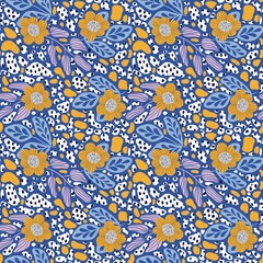 Naklejka premium Abstract floral background with flowers and leaves. Modern art. Botanical simple graphic