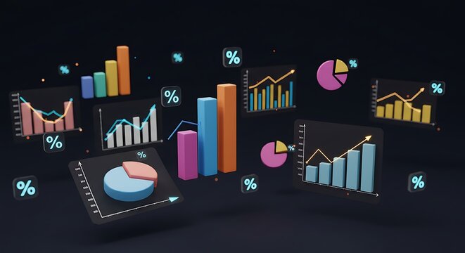 3D Statistical Data Visualization in Futuristic Neon Colors Mathematics and Statistics Awareness Month