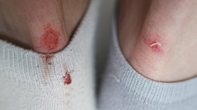 rubbed male heels. bloody calluses from uncomfortable shoes. the correct selection of shoes, a remedy for calluses, ways to stretch shoes.