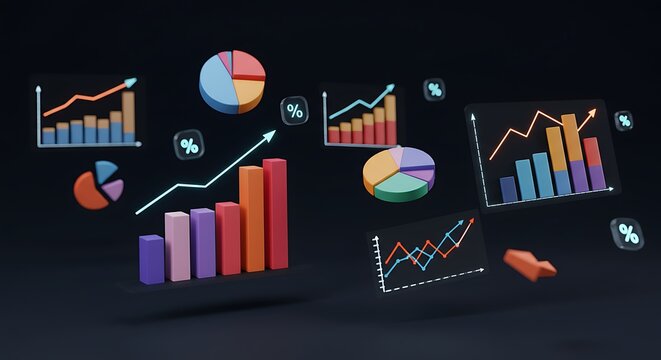 3D Statistical Data Visualization in Futuristic Neon Colors Mathematics and Statistics Awareness Month