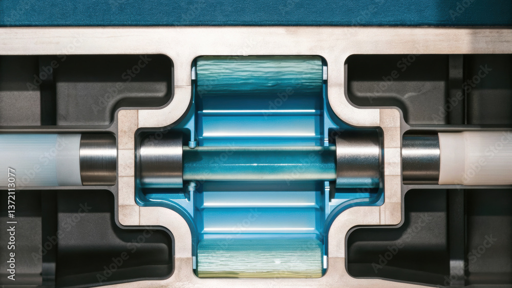 Poster innovative clean technology is showcased in this detailed image of mechanical component, highlightin