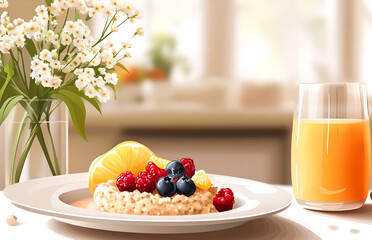 healthy breakfast with muesli and fruits and berries. Vector illustration 