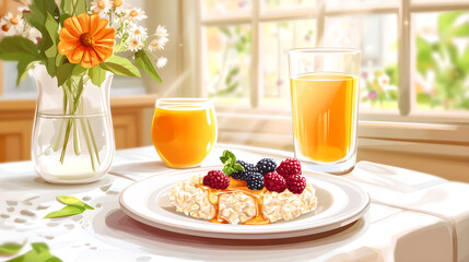 healthy breakfast with muesli and fruits and berries. Vector illustration 