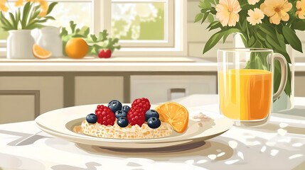healthy breakfast with muesli and fruits and berries. Vector illustration 