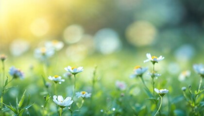 White Daisy Field Glowing in Morning Sunlight with Dew Drops