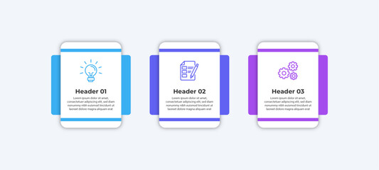 Three cards with icons of a light bulb a checklist and gears.