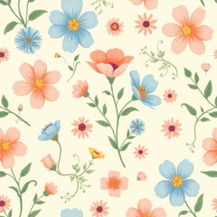 seamless pattern featuring beautiful flowers in soft pastel colors creates charming and inviting atmosphere