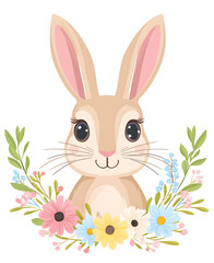 Obraz premium Illustration of a portrait of a rabbit and flowers.