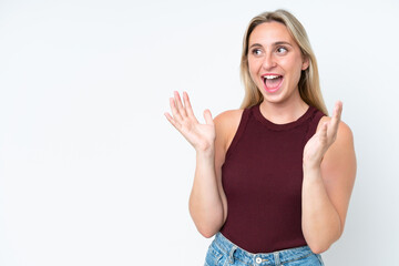 Young caucasian woman isolated on white background with surprise facial expression