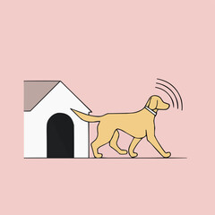 Dog's Journey: A simple illustration depicts a dog, leaving its house, with signal over head, expressing the movement and potential activities.