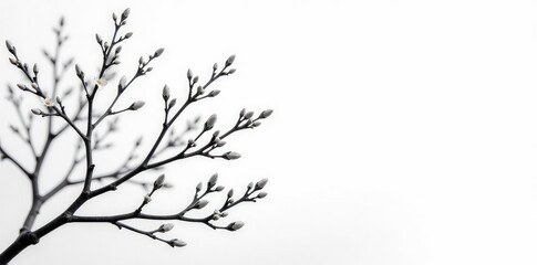 Delicate branches with intricate details on white background, monochromatic, abstract