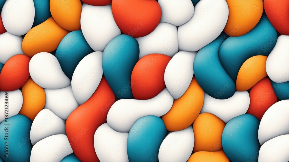 Poster Abstract colorful 3D rende of interconnected organic shapes forming a seamless texture pattern background.