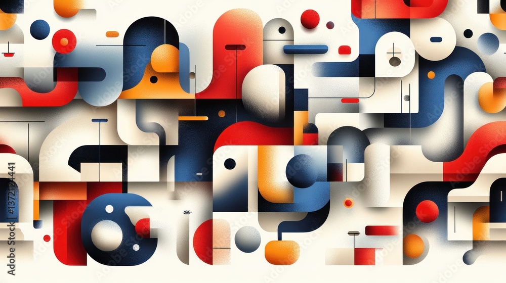 Poster Abstract colorful geometric shapes form a complex and vibrant seamless pattern ideal for modern design projects.