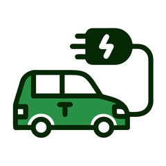 Green electric taxi icon with charging cable in flat style