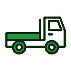 Green flatbed truck icon in outline style on white background