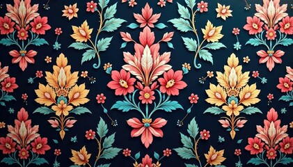 Elegant floral damask pattern, intricate details, style, floral