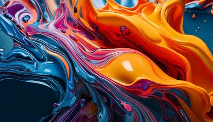Obraz premium Abstract Vibrant Paint Swirl: Dynamic Blue, Orange & Purple Fluid Art