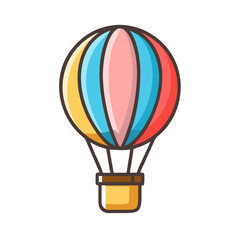 Colorful hot air balloon icon with stripes in flat style