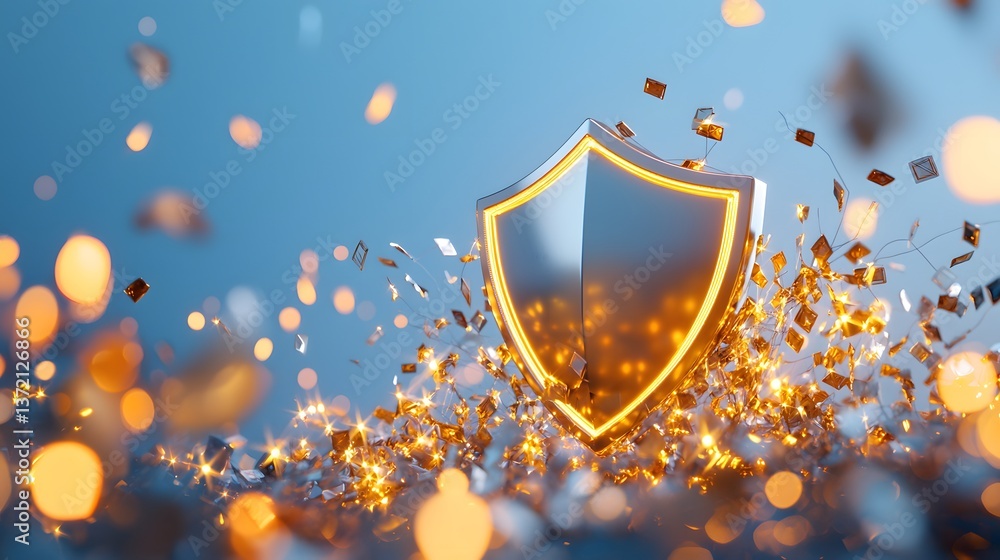 Poster online banking security alert digital space graphic design tech environment close-up shield against 