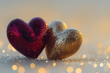 Fototapeta premium Romantic Glitter Hearts with Bokeh Background for Valentine's Day Design