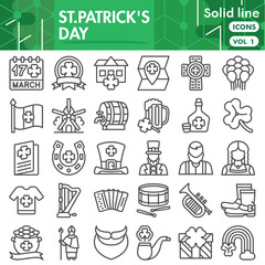 Saint Patrick day symbols collection or sketches. airish holiday bar theme icons in linear style signs for web and app. Vector graphics isolated on white background.