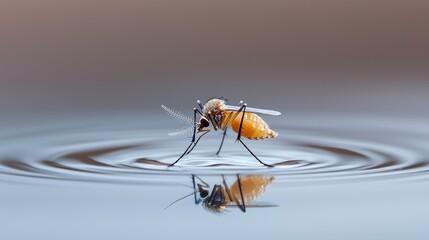 Mosquito on water ripples
