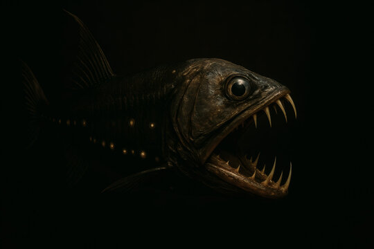 Sloane&rsquo;s viperfish revealing luminous spots and sharp fangs