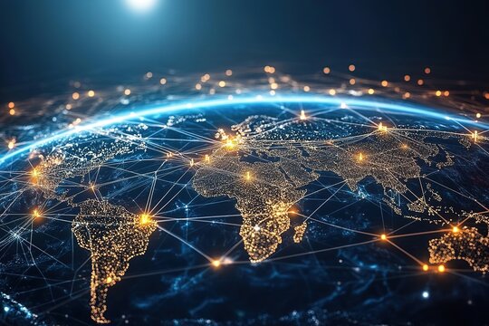 Financial Global connectivity, seamless currency exchange and cross border money transfers visualized through network, Global Financial connectivity
