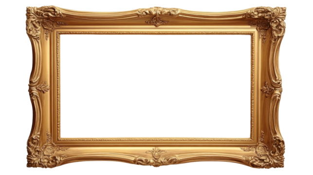 Ornate Gold Picture Frame, Square Composition, Isolated on Transparent Background, Vintage Design, Picture Frame, Gold Frame, Art Frame