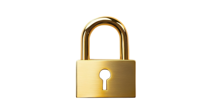 Gold Padlock 3D Render Security Concept Isolated on Transparent Background, padlock, security, 3d rendering - Powered by Adobe