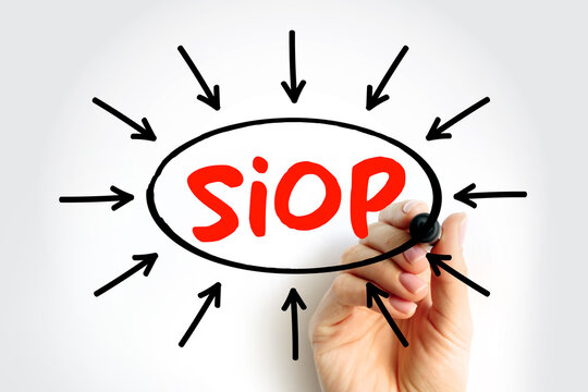 SIOP Sales Inventory Operations Plan - management process that enables businesses to efficiently coordinate supply and demand, acronym text with arrows
