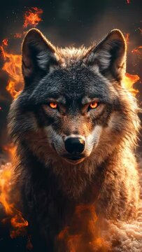Flaming Wolf Spirit with Fiery Eyes