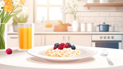 healthy breakfast with muesli and fruits and berries. Vector illustration
