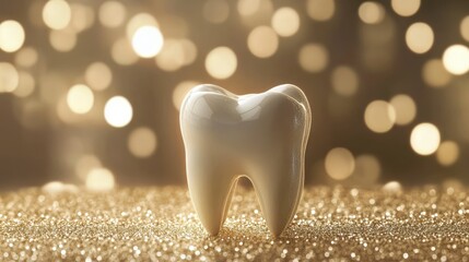 Sparkling Tooth Surrounded by Light for Dental Concept