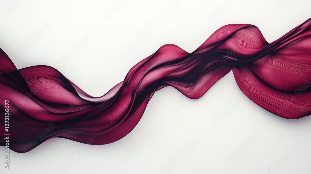 Poster abstract background with smooth merlot and canvas waves on a light white surface, elegant 3d renderi