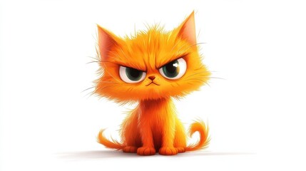 An orange cartoon cat with big eyes and a grumpy expression sitting on a white background. illustration