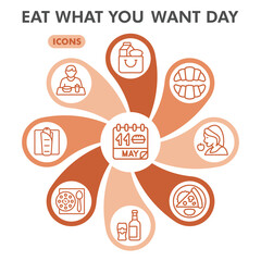 Eat what you want symbols collection or sketches. fast food day theme icons in line style signs for web and app. Vector graphics isolated on white background.