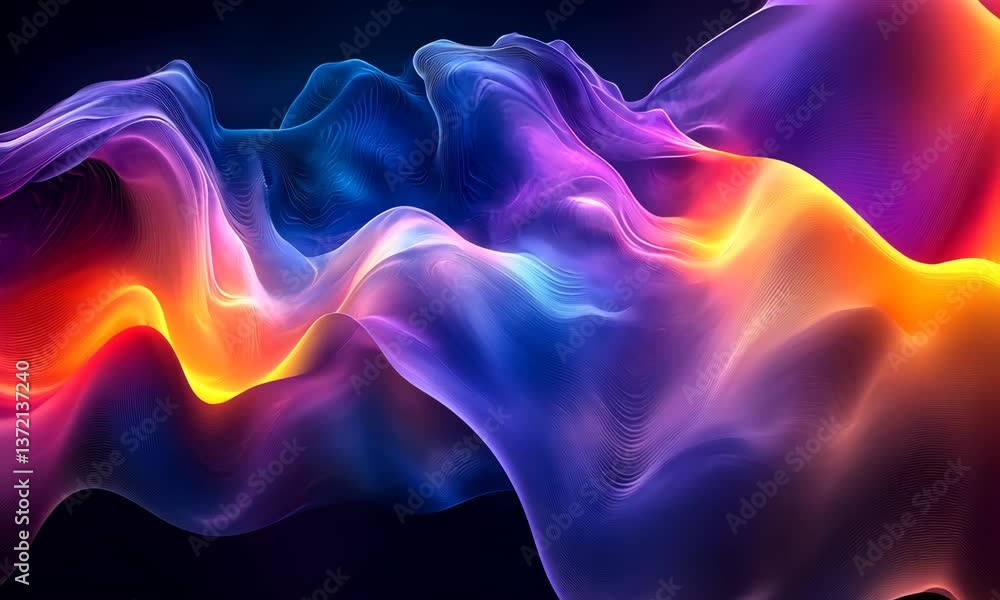 Poster Mesmerizing Aurora Wave: Abstract Colorful Light Waves Flowing Animation Background