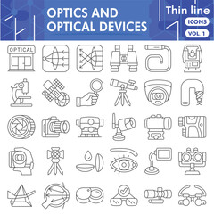 Optical instruments symbols collection or sketches. optics theme icons in thin line style signs for web and app. Vector graphics isolated on white background.