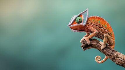 Orange chameleon on branch
