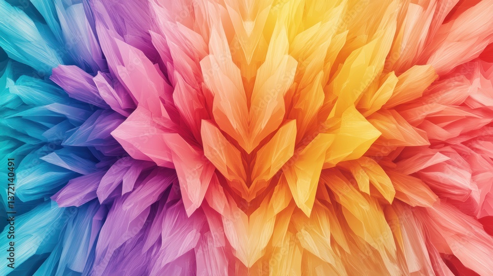 Poster Vibrant rainbow crystal formations create a stunning abstract background ideal for digital designs and vibrant art projects.
