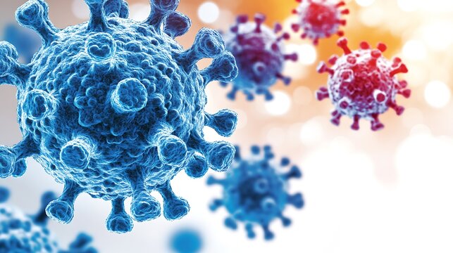 Scientific illustration of a cluster of viral microscopic structures