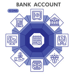 Bank account symbols collection or sketches. banking theme icons in line style signs for web and app. Vector graphics isolated on white background.